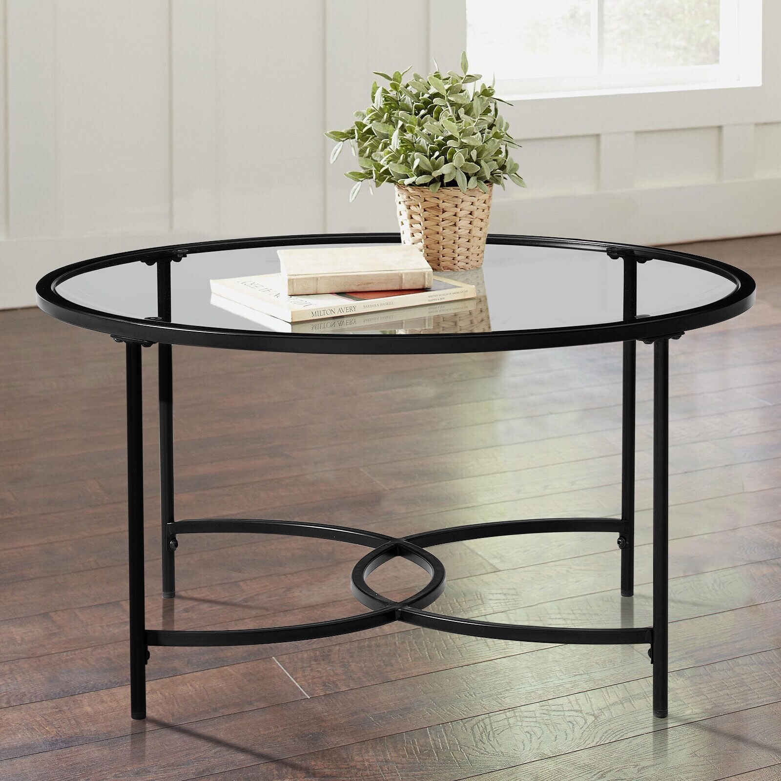 Round wrought iron and glass coffee table
