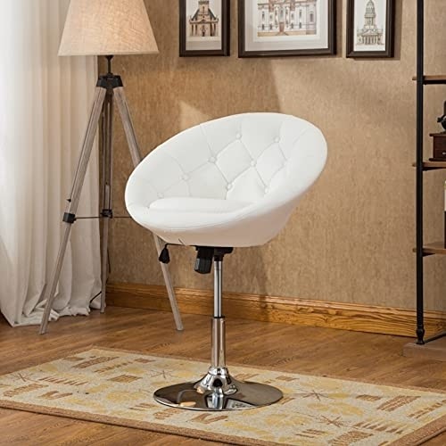Roundhill Furniture Noas Contemporary Round Tufted Back Tilt Swivel Accent Chair, White