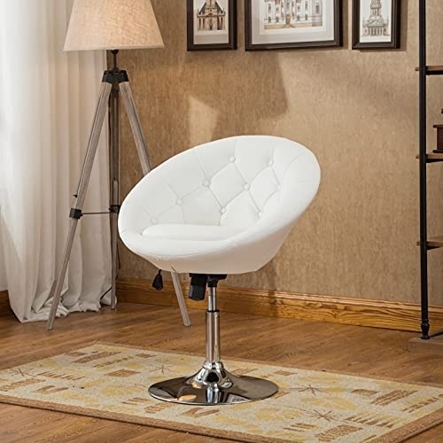 Roundhill Furniture Noas Contemporary Round Tufted Back Tilt Swivel Accent Chair, White