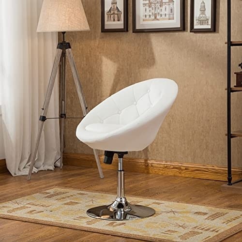 Roundhill Furniture Noas Contemporary Round Tufted Back Tilt Swivel Accent Chair, White
