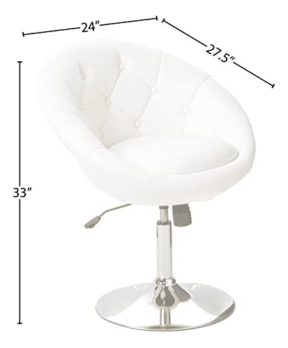 Roundhill Furniture Noas Contemporary Round Tufted Back Tilt Swivel Accent Chair, White