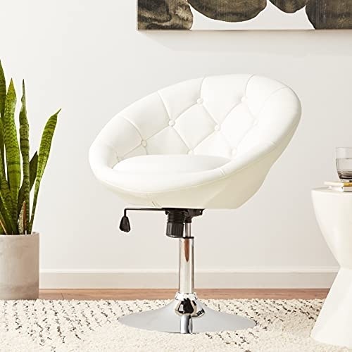Roundhill Furniture Noas Contemporary Round Tufted Back Tilt Swivel Accent Chair, White
