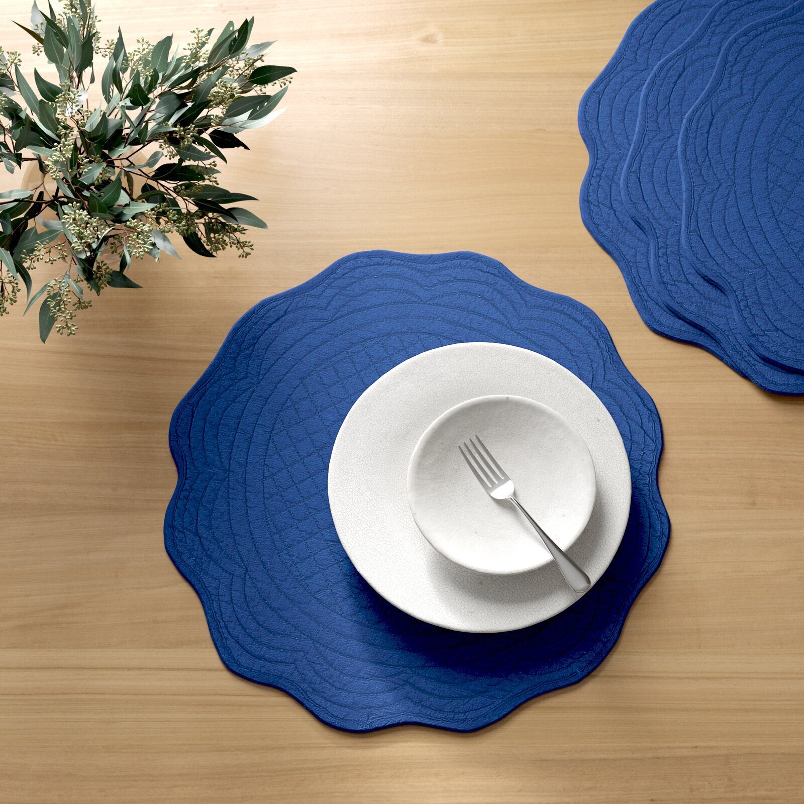 Royal Blue Placemat Set With Scalloped Edges