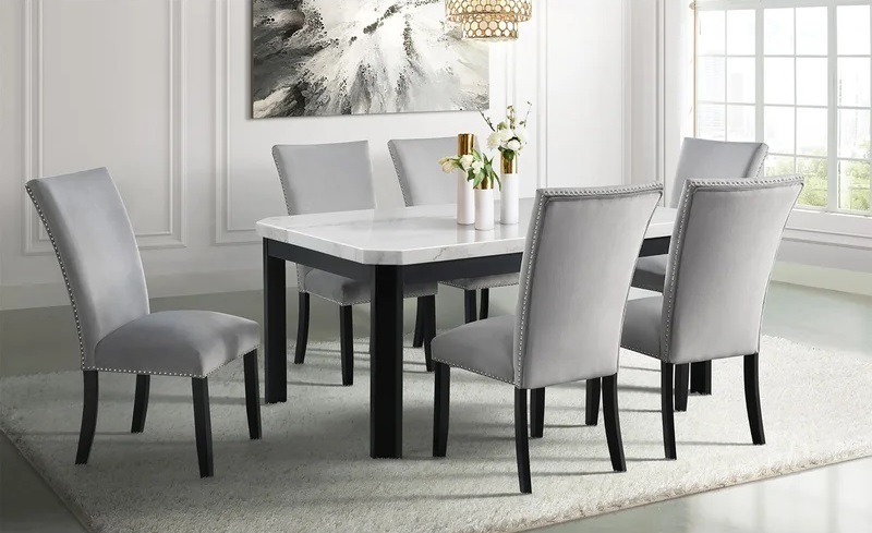 Rubberwood marble dining table set for 6