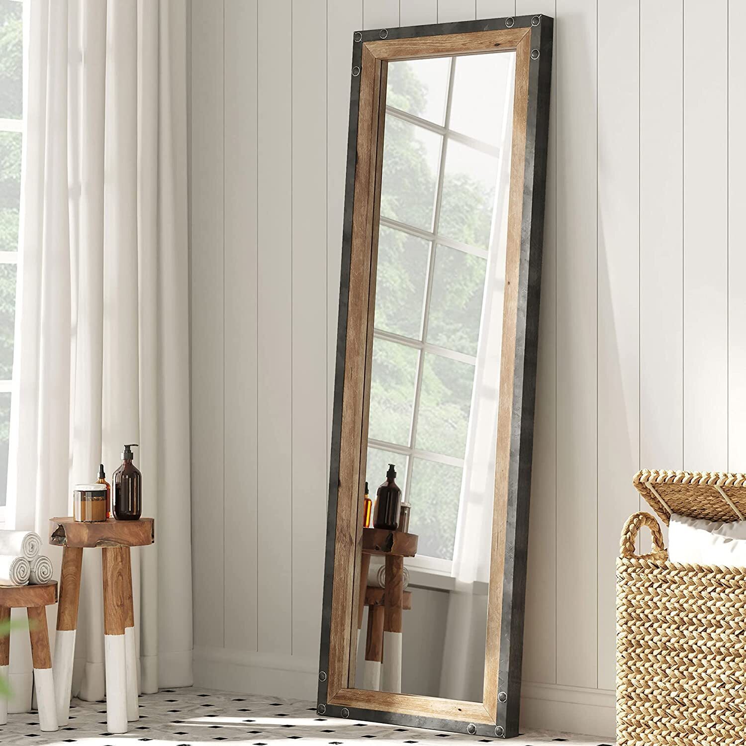 Rustic and Charming Metal Standing Mirror