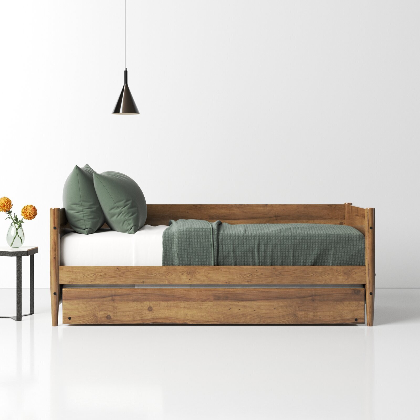 Rustic Castanho Solid Wood Daybed With Trundle