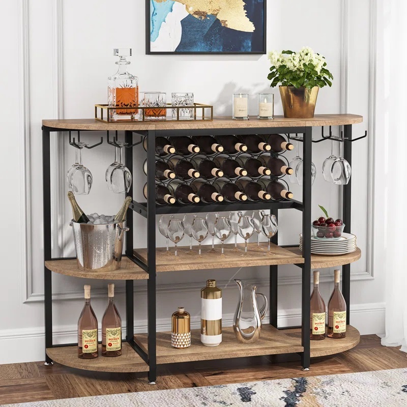 Rustic Console Table with Wine Rack