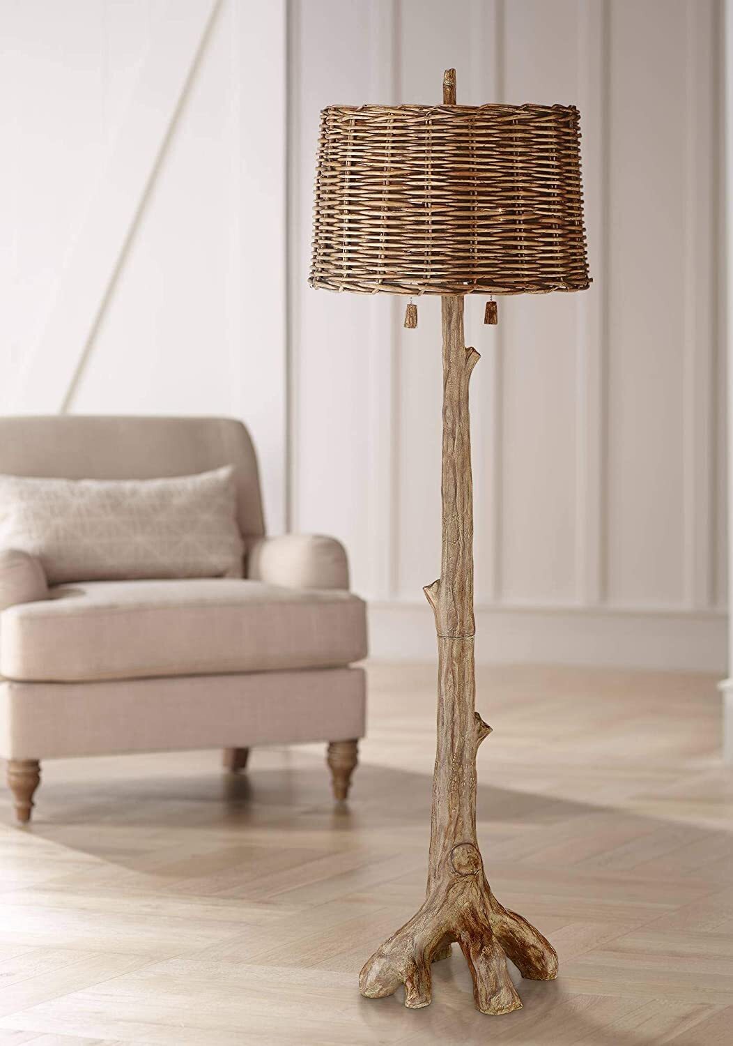 Rustic Country Cottage Rattan Floor Lamp