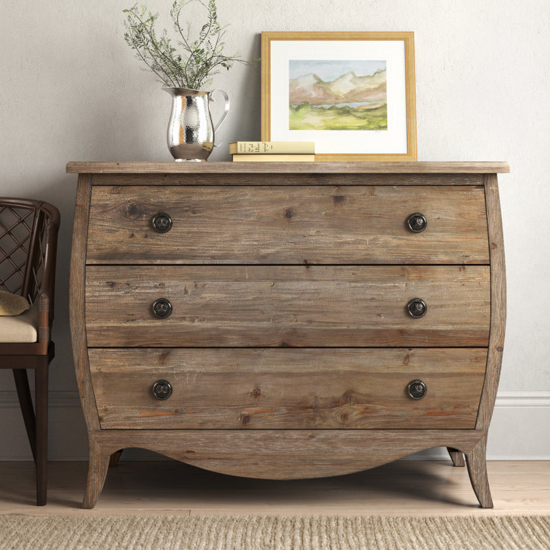 Rustic Distressed 3 Drawer Bombe Chest