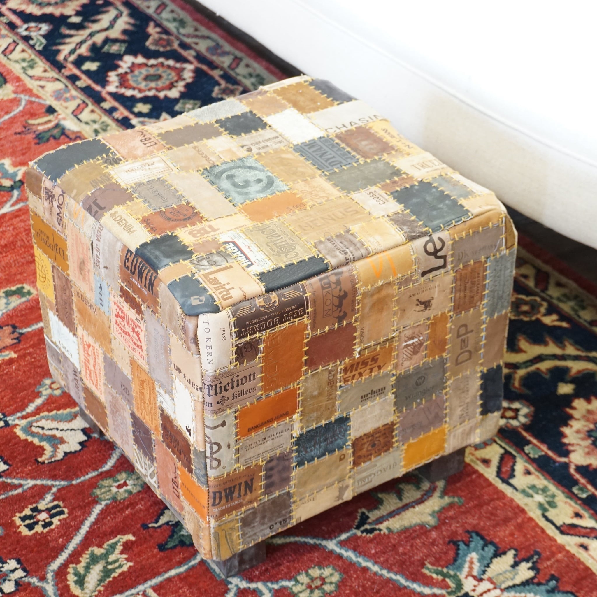 Rustic Leather Cube Ottoman