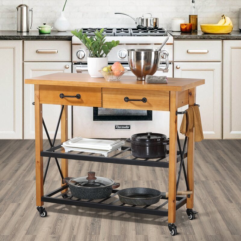 Rustic, Understated Mixed Material Kitchen Island with Rack