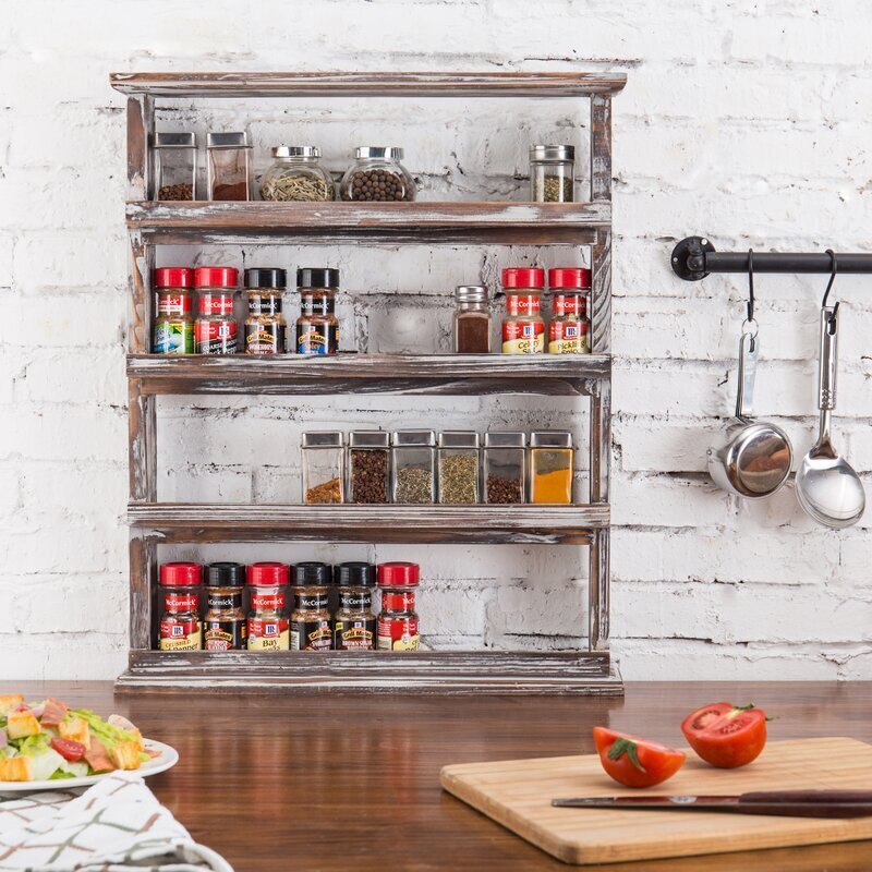 Rustic Wooden Wall Spice Rack