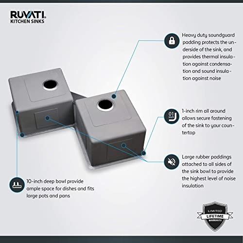 Ruvati RVH8400 Undermount Corner Kitchen Sink 16 Gauge 44" Double Bowl, Stainless Steel