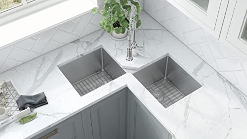 Ruvati RVH8400 Undermount Corner Kitchen Sink 16 Gauge 44" Double Bowl, Stainless Steel