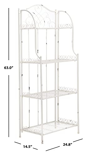 Safavieh PAT5014B Outdoor Collection Amaris Antique White Wrought Iron 4-Tier Bakers Rack