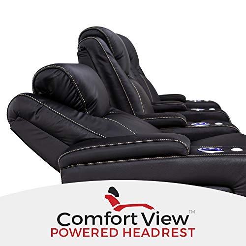 Seatcraft Pantheon - Big & Tall - Home Theater Seating - 400 lbs Capacity - Top Grain Leather - Power Recline - Powered Headrest and Lumbar - Cupholders - Arm Storage, Row of 3, Black