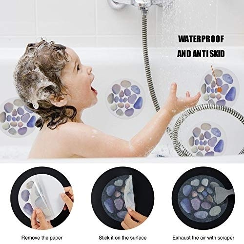 Secopad Non Slip Bathtub Stickers, 10 PCS Large Cobblestone Adhesive Anti Slip Decal Threads for Shower and Bath Tub with Premium Scraper