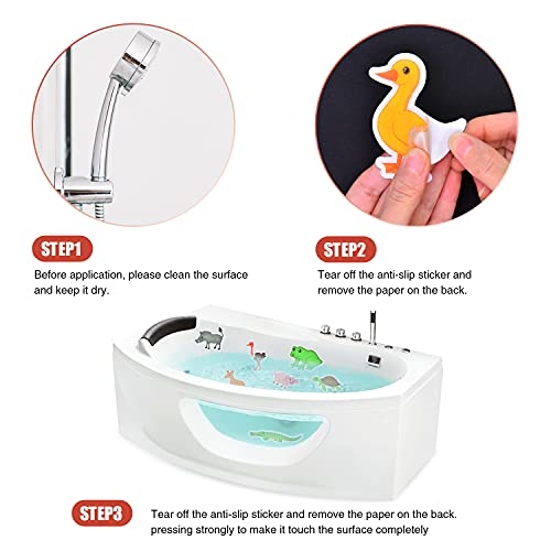 Secopad Non Slip Bathtub Stickers, 32 PCS Adhesive Kids Animals Anti Slip Decal Threads for Shower and Bath Tub with Premium Scraper
