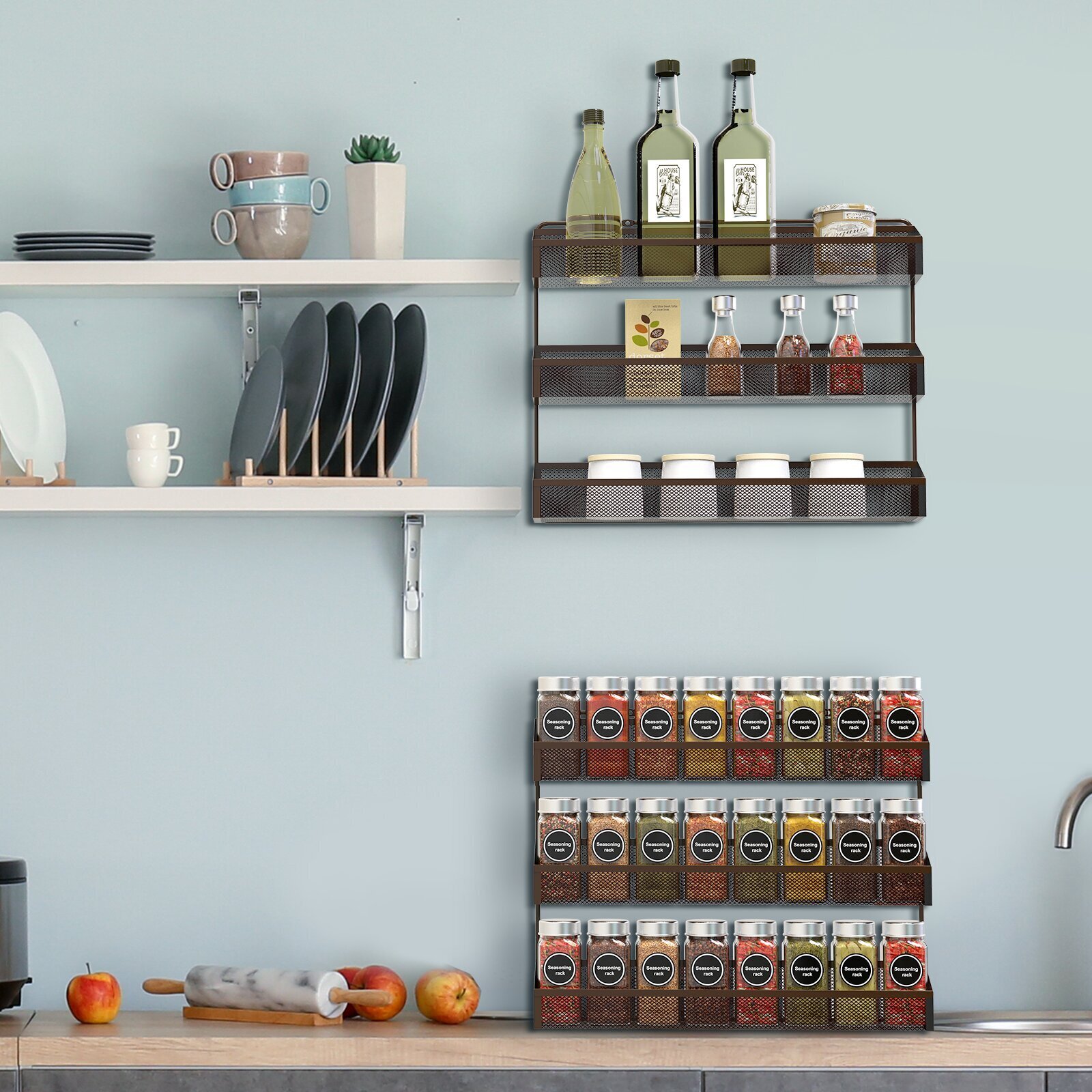 Set of 2 Simple Wall Mount Spice Rack