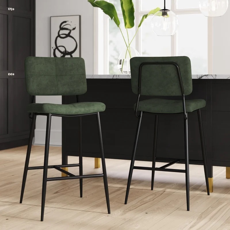 Set of Two Army Green Ergonomic Counter Stools