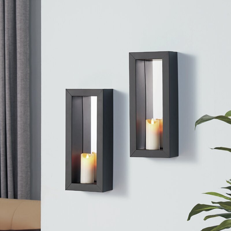 Set of Two Black Candle Holder Wall Decor