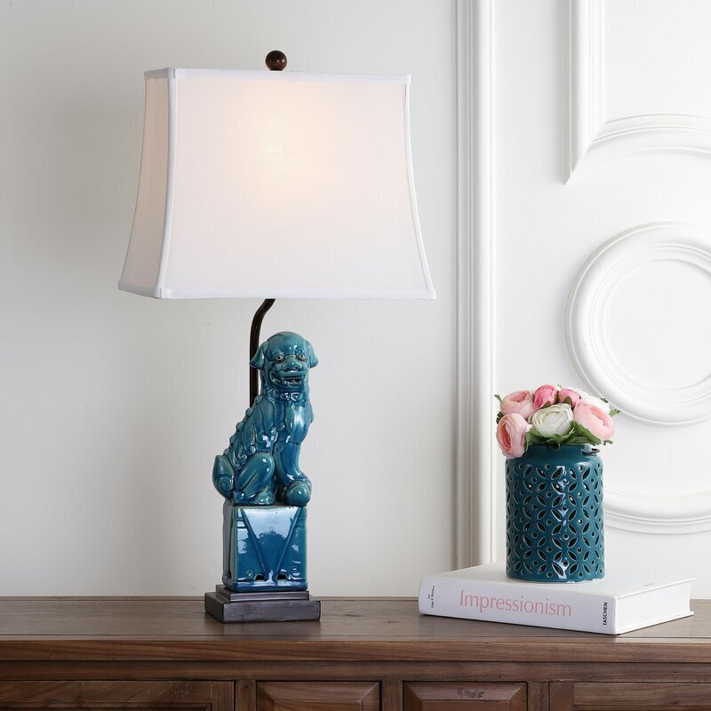 Set of Two Blue Figurine Lamps