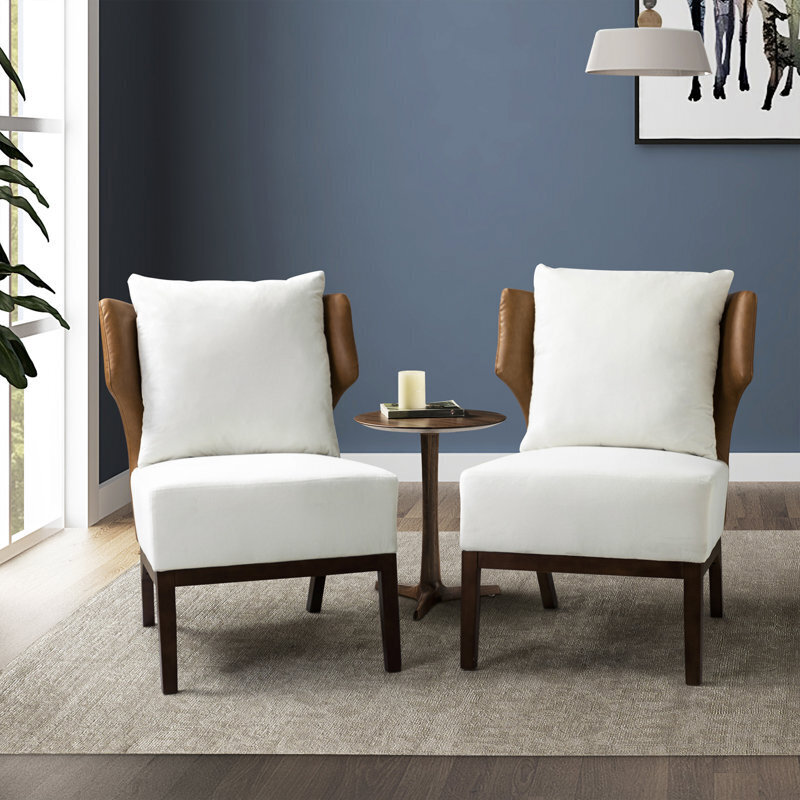 Set of Two Elegant Velvet Wing Chairs