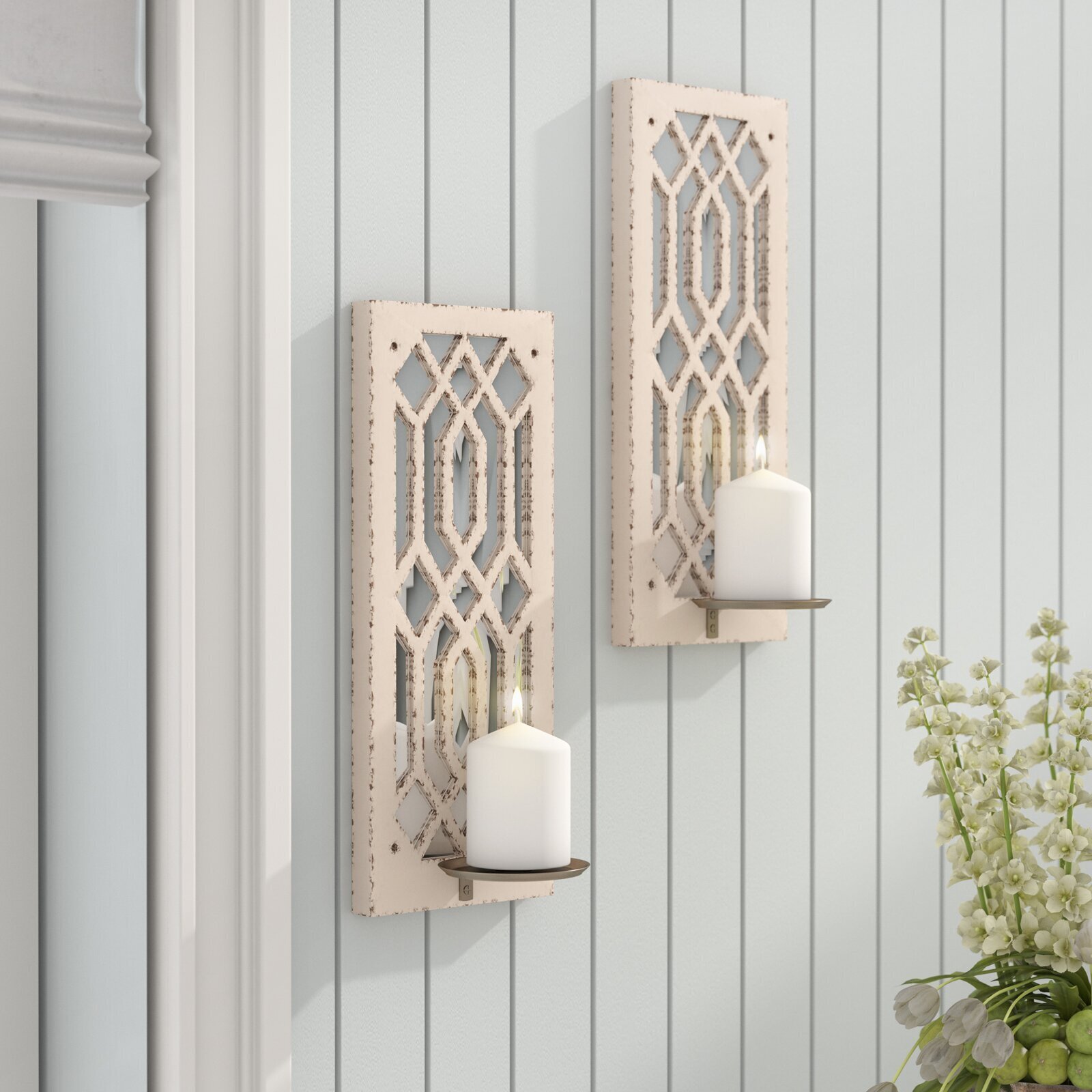 Set of Two Modern Farmhouse Wall Mounted Candle Holders