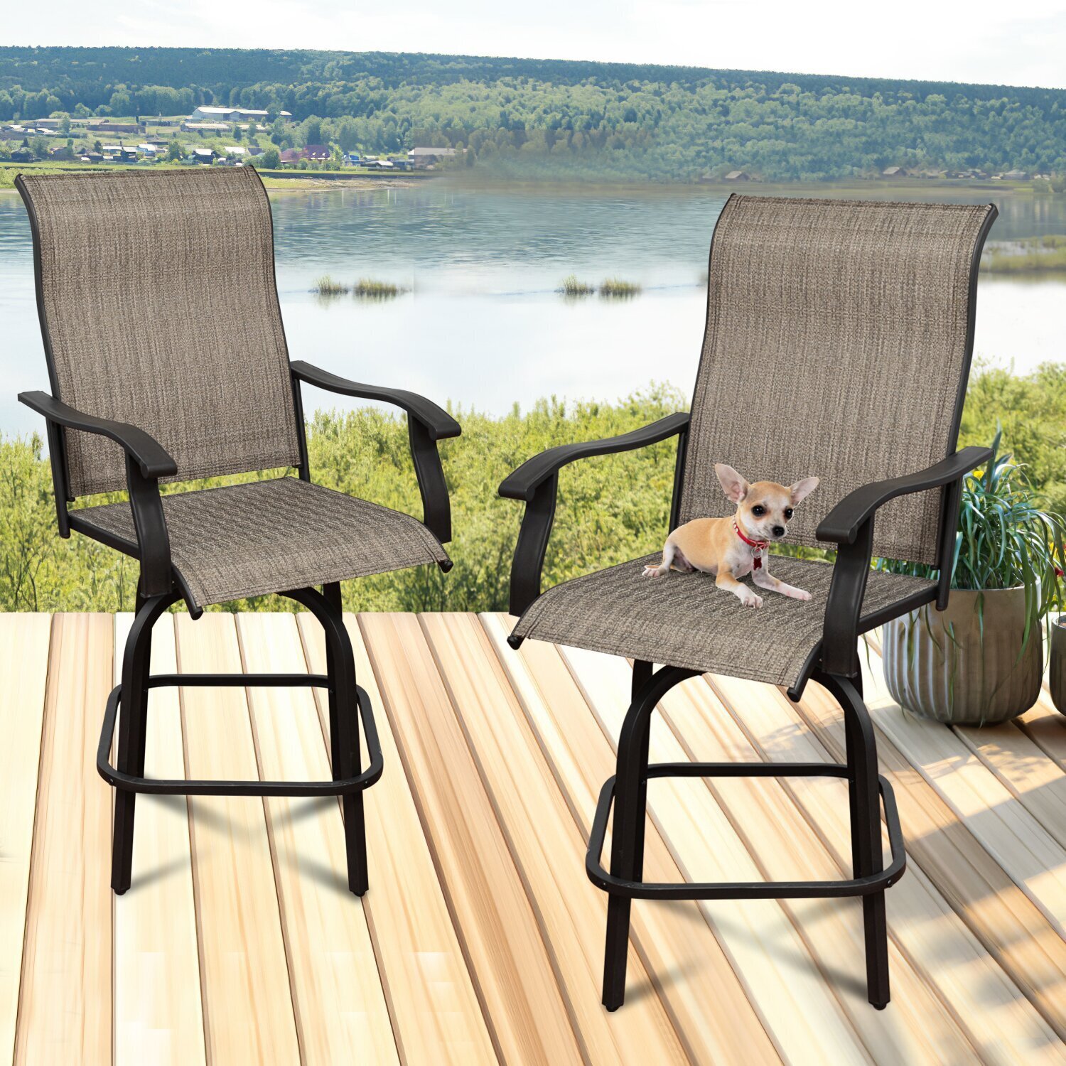 Set of Two Outdoor Swivel Bar Stools