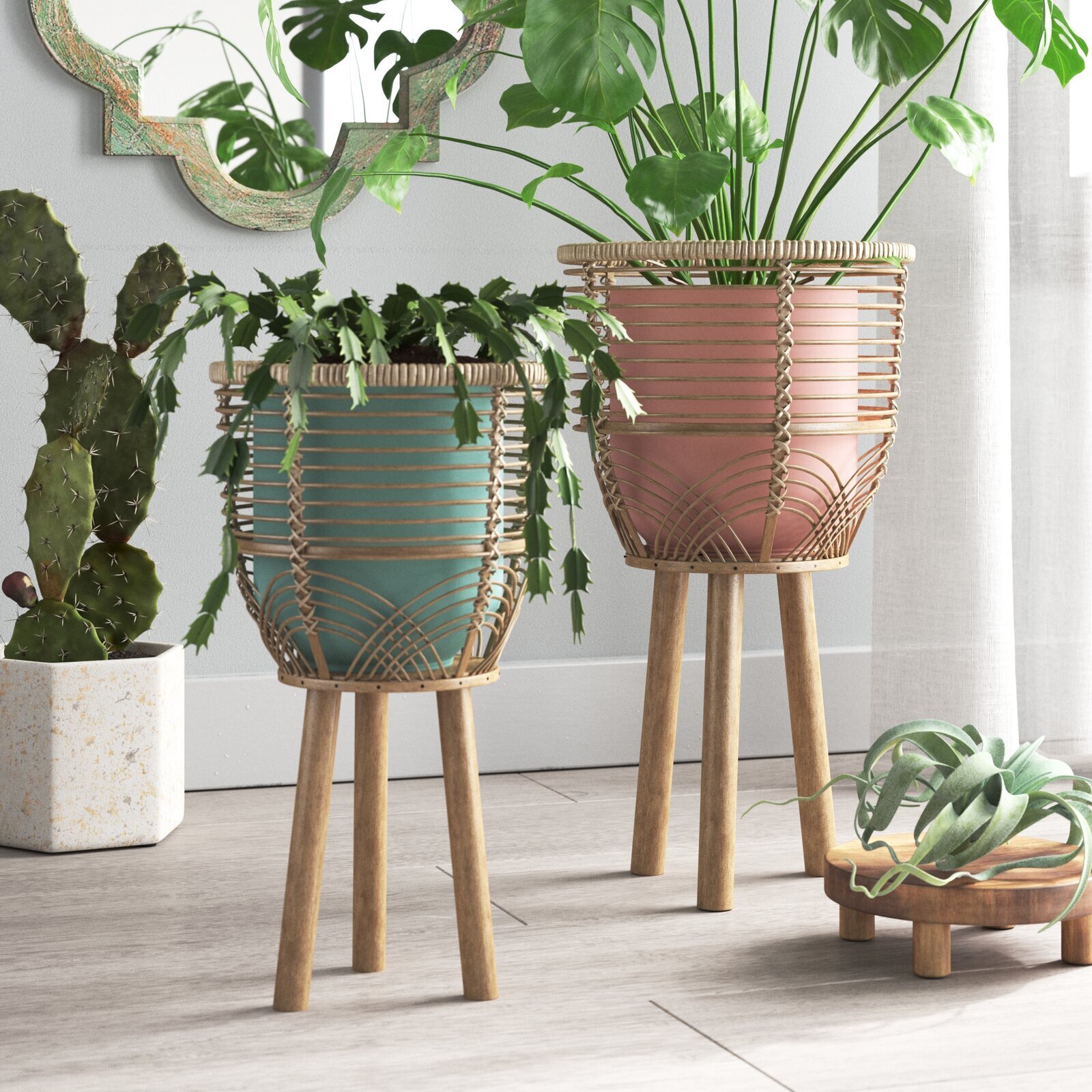 Set of two rattan planters