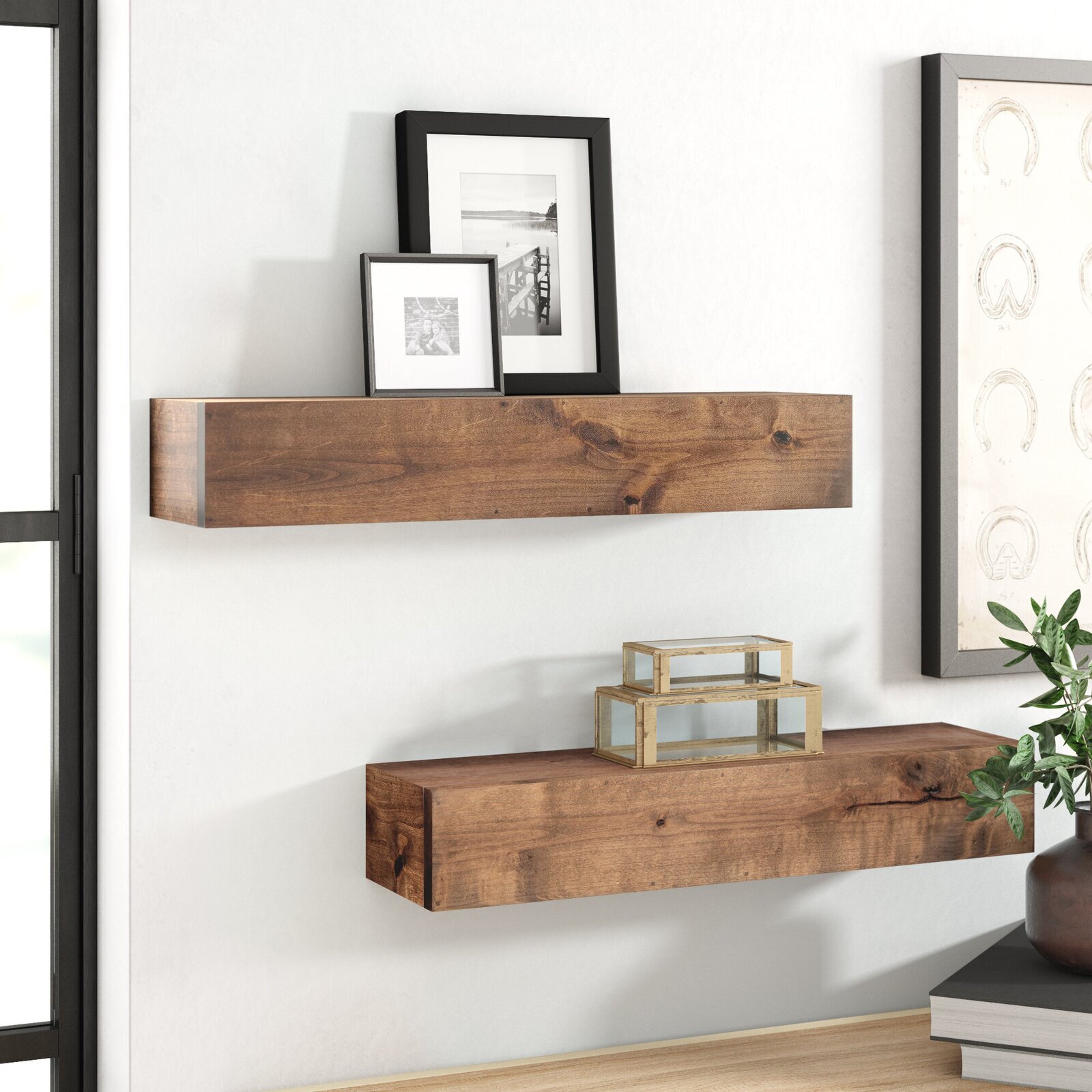 Set of Two Solid Wood Wall Shelves