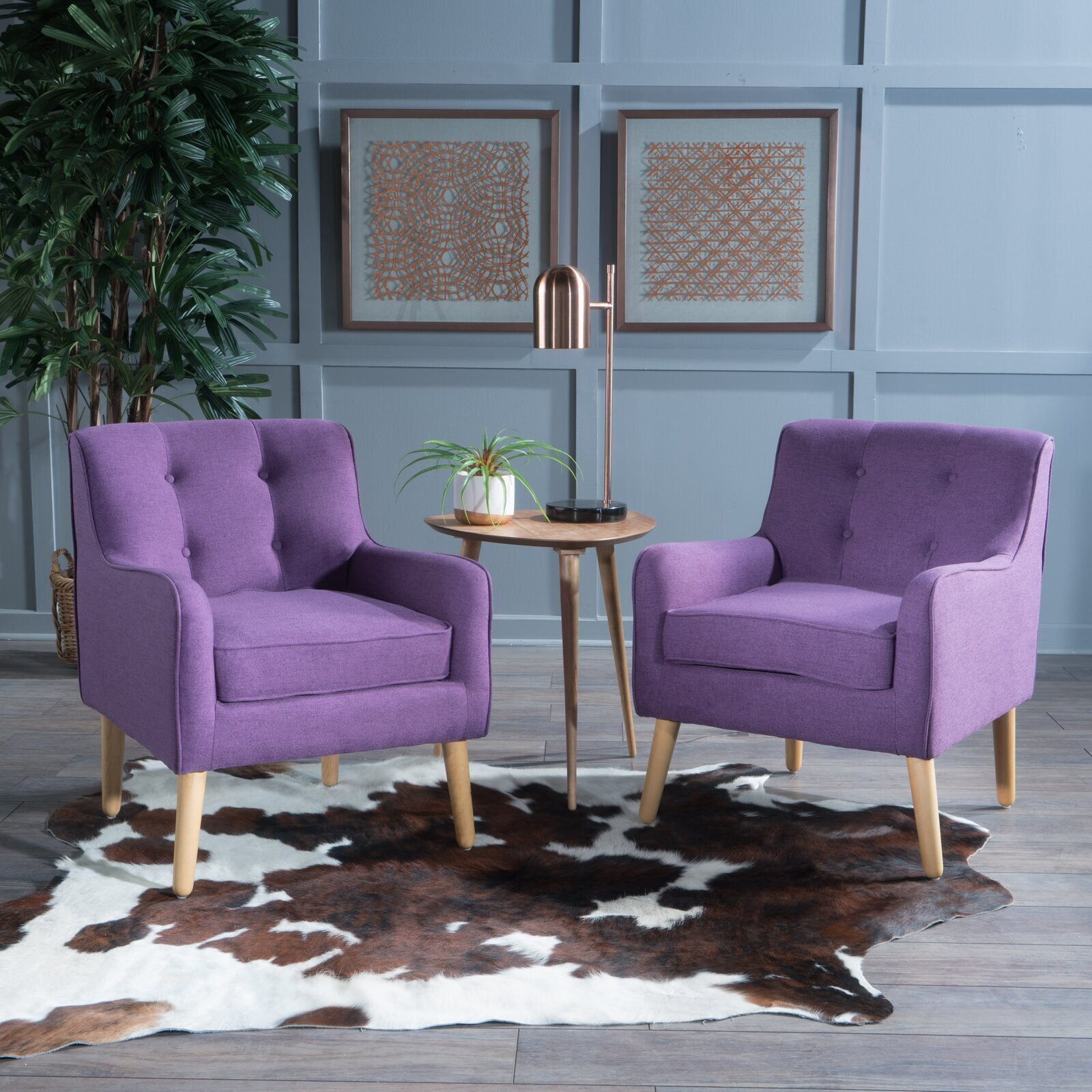 Set of Two Square Light Purple Armchairs