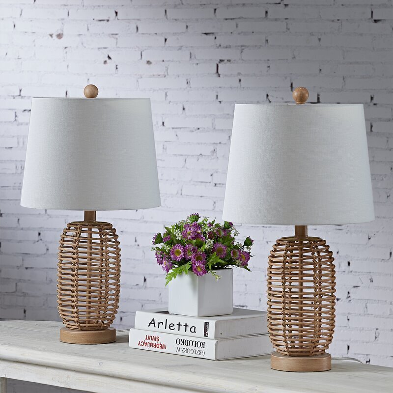 Set of Two Wicker Table Lamps 