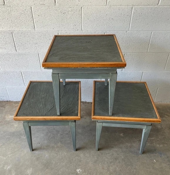 Set of vintage slate top coffee tables
