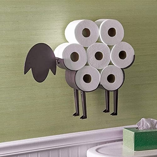 Sheep Toilet Paper Roll Holder - Metal Wall Mounted or Free Standing Bathroom Tissue Storage, 8 Rolls Gift for Women Men Kid