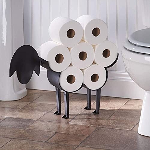 Sheep Toilet Paper Roll Holder - Metal Wall Mounted or Free Standing Bathroom Tissue Storage, 8 Rolls Gift for Women Men Kid