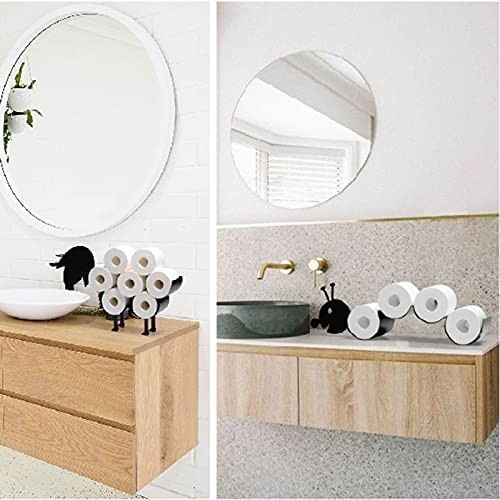 Sheep Toilet Paper Roll Holder - Metal Wall Mounted or Free Standing Bathroom Tissue Storage, 8 Rolls Gift for Women Men Kid