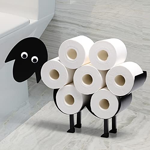 Sheep Toilet Paper Roll Holder - Metal Wall Mounted or Free Standing Bathroom Tissue Storage, 8 Rolls Gift for Women Men Kid