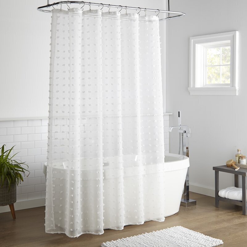 Sheer Neutral Polka Dotted Shower Curtain