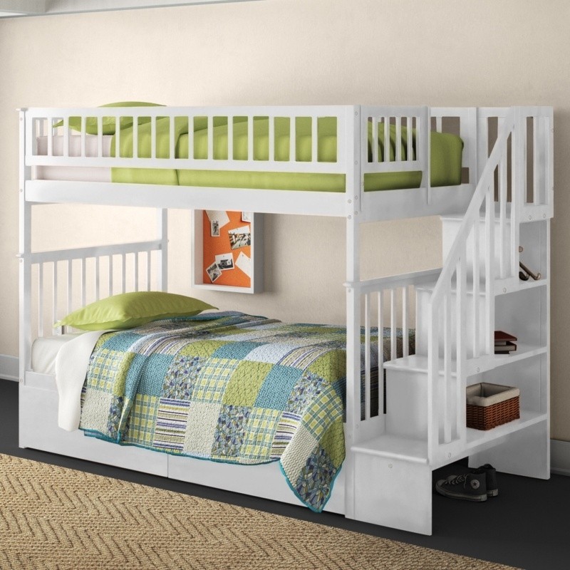 Shyann Heavy Duty Wood Safety Staircase Bunk Bed with Under Bed Drawer Storage