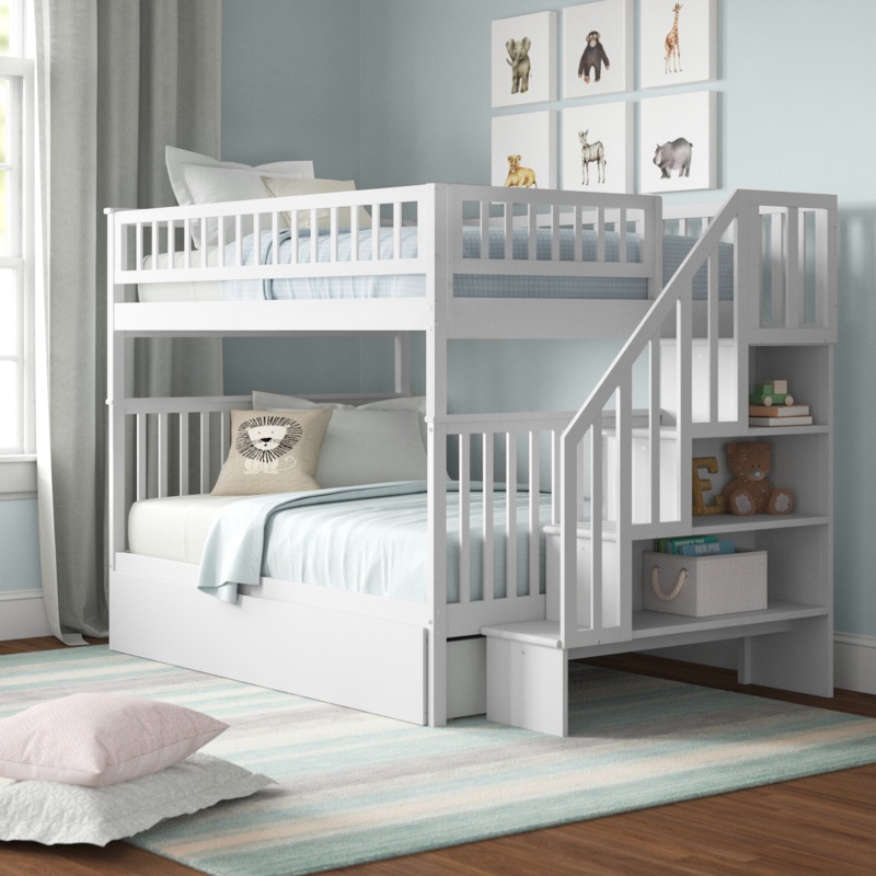 Shyann Heavy Duty Wood Staircase Bunk Bed with Under Bed Trundle Bed