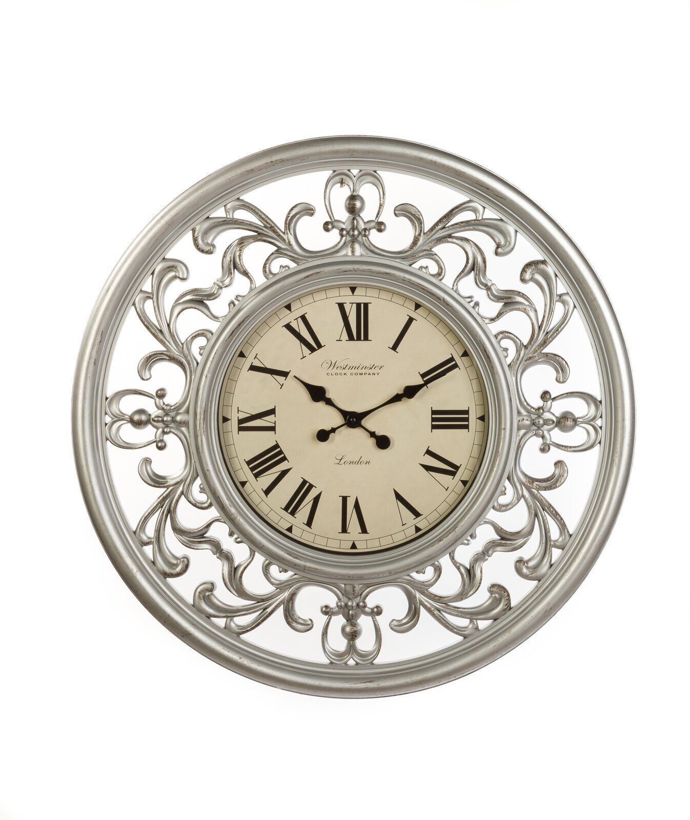 Silver Floral Frame Wall Clock