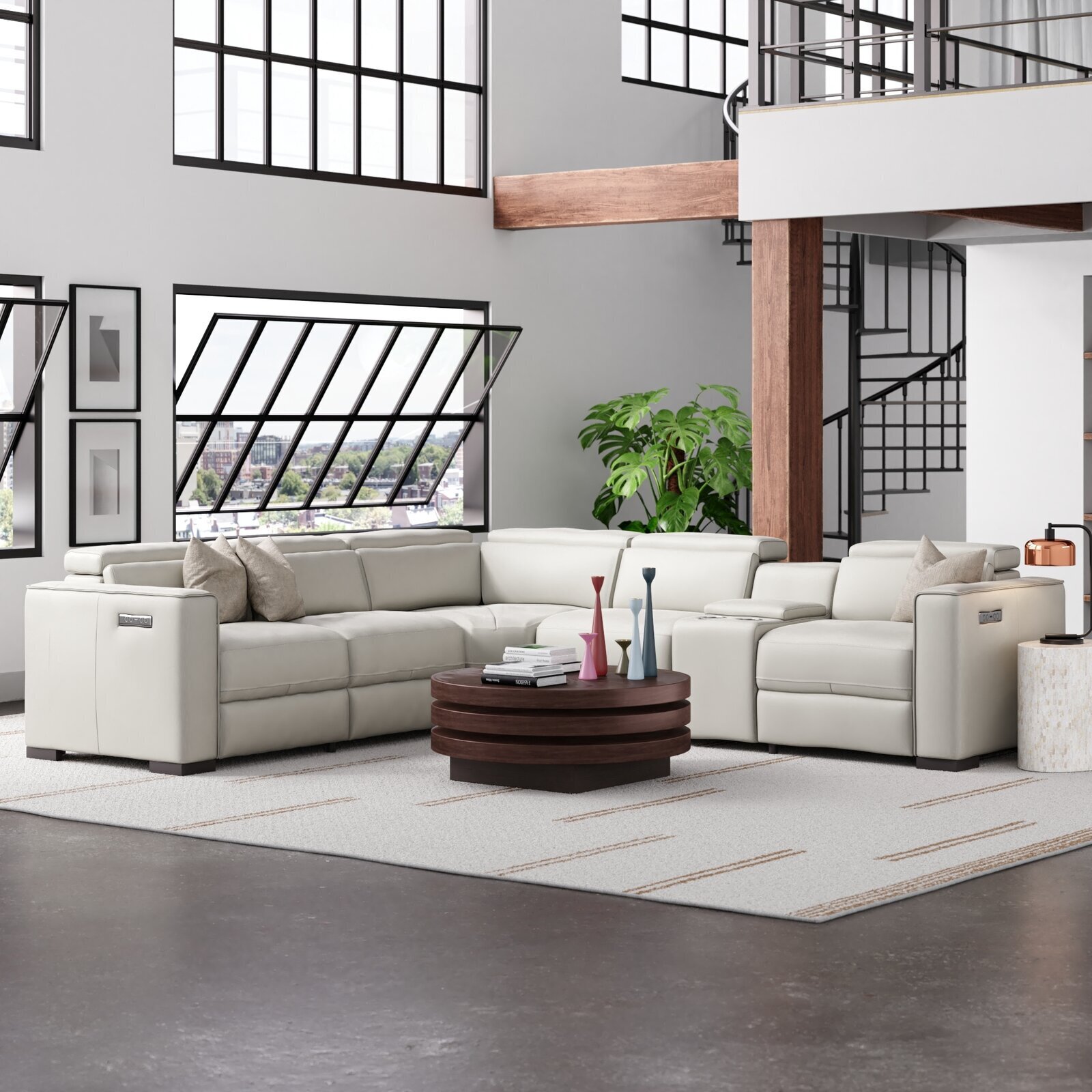 Silver Gray Leather Sectional