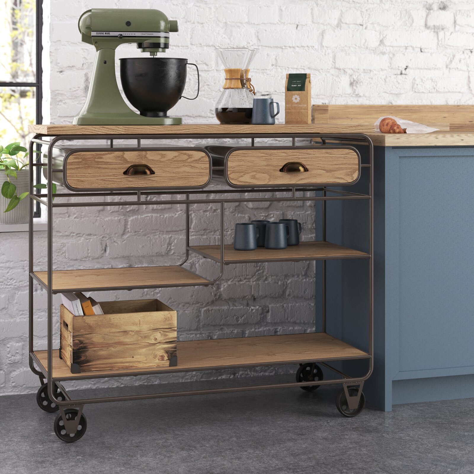 Simple and Charming Industrial Kitchen Island