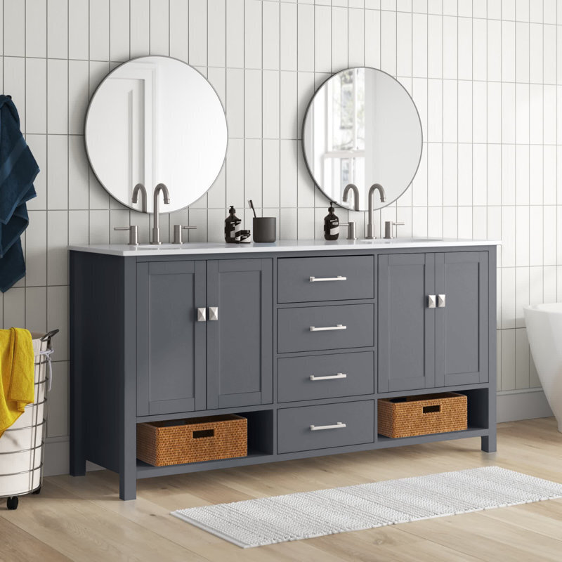 Simple Double Vanity with Middle Cabinet