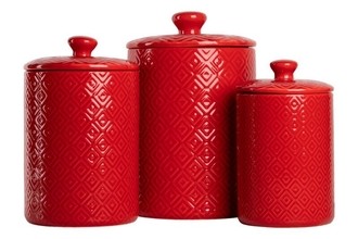 MasterTop Home Kitchen Patterned Glass Jar Storage Organizer Bowl, Red