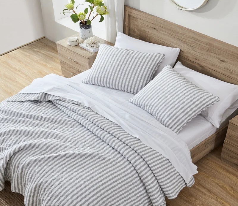 Simple Light Grey Striped Bedding Sets