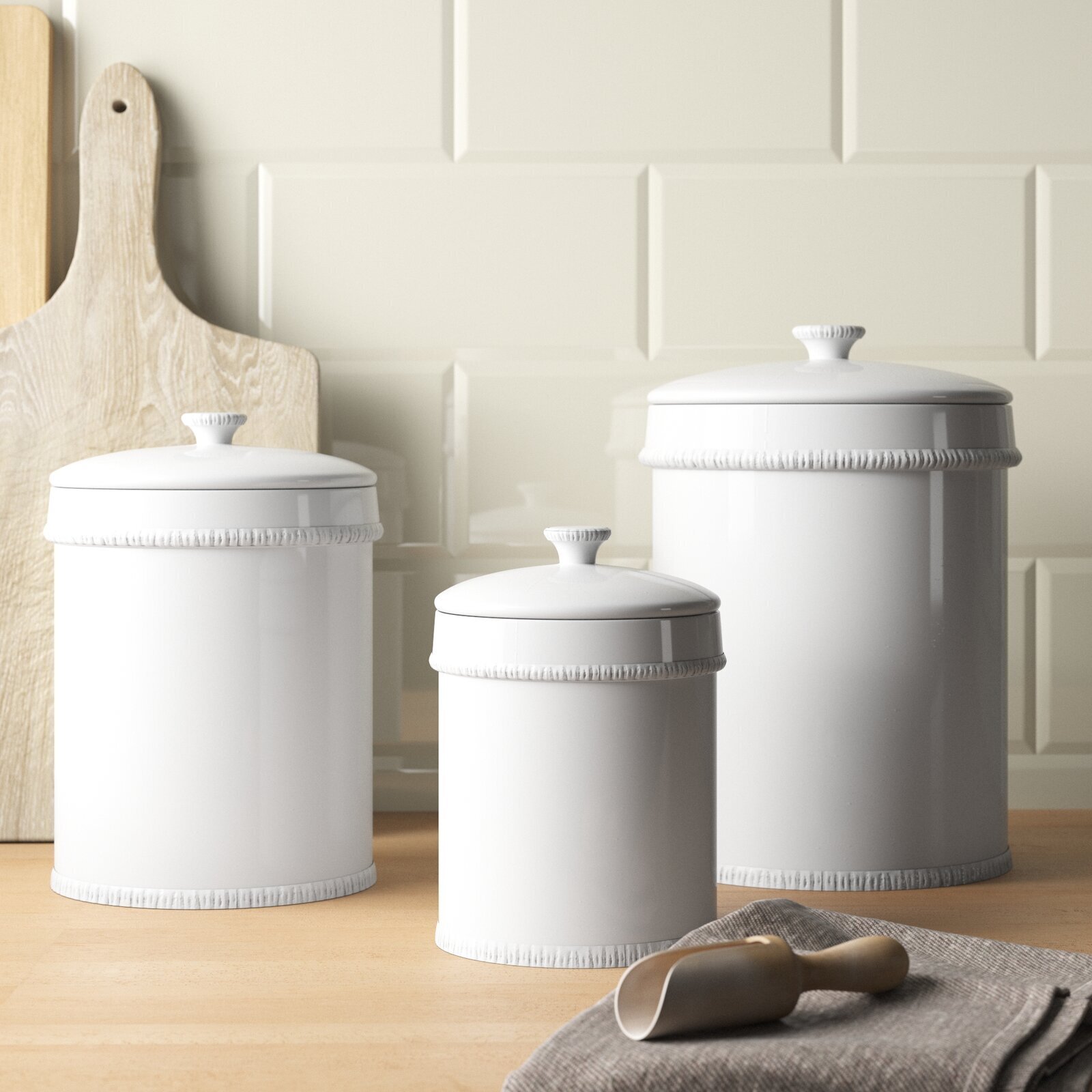 Simple White Ceramic Canister Set x3 Piece 