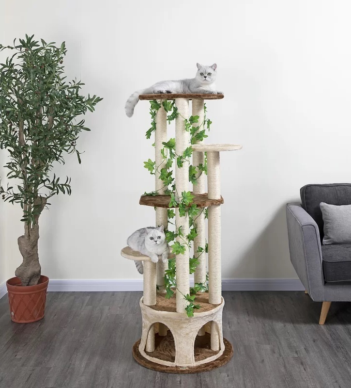 Sisal cat tower with leaves