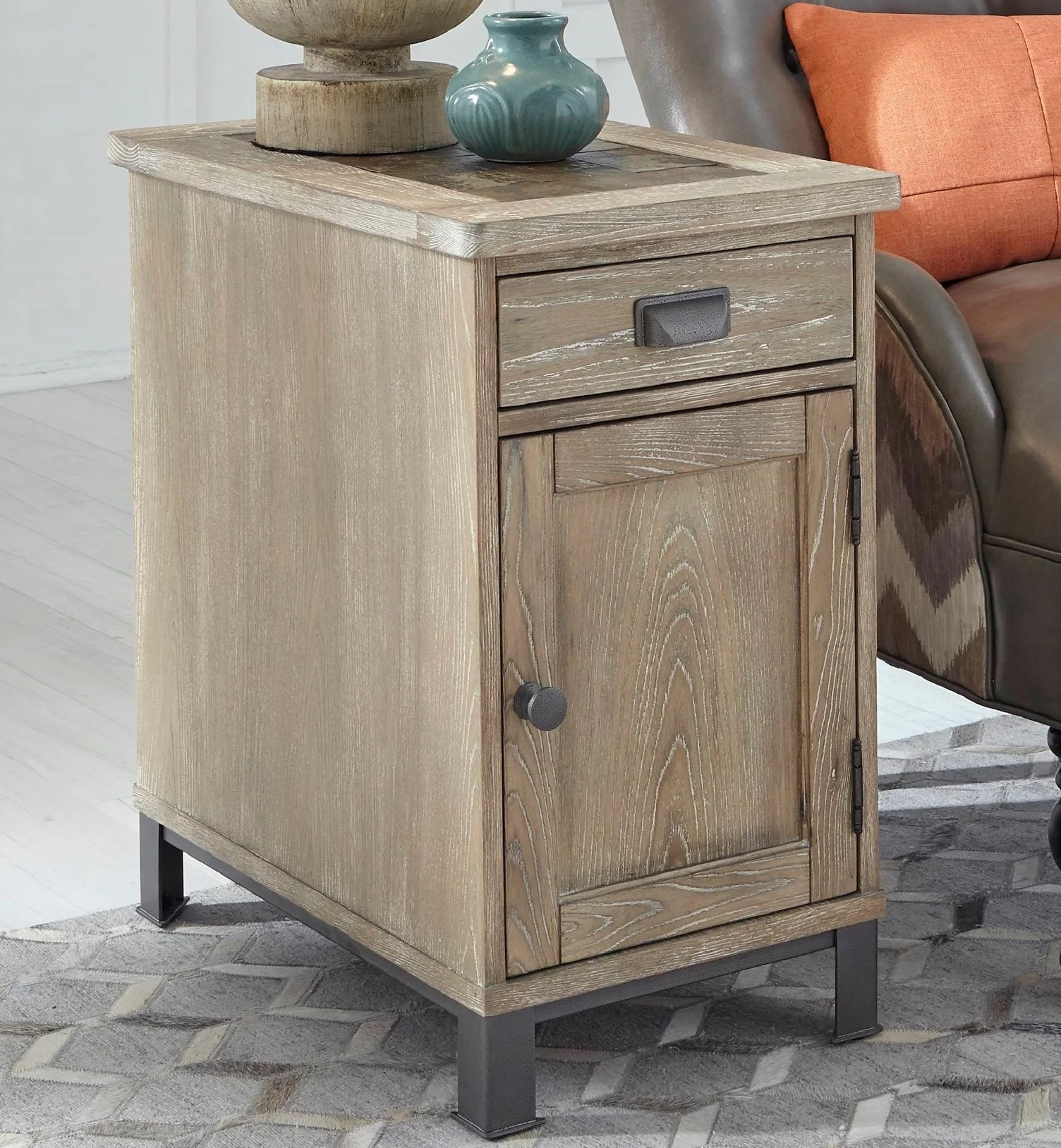 Slate Top End Table Cabinet